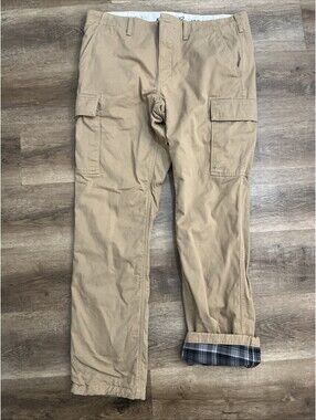 Eddie Bauer Legend Wash Flannel Lined Pants Men 38x36 Beige Khaki Heavyweight